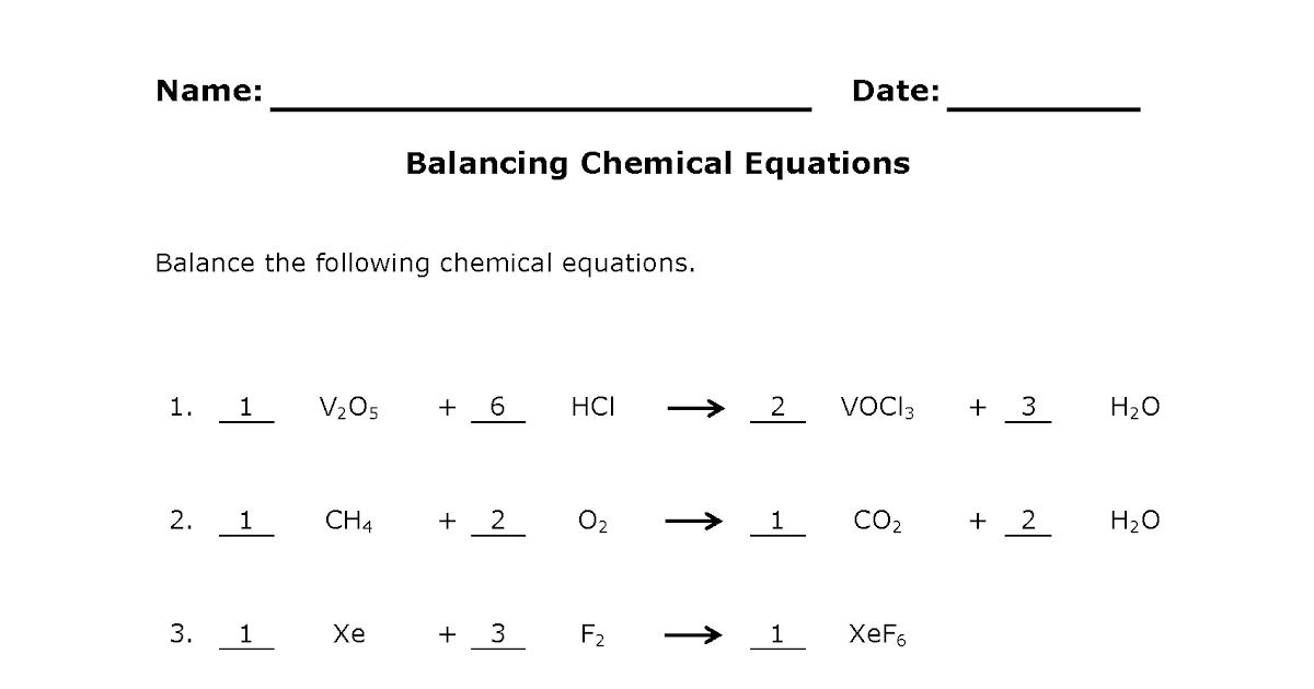 balanced and unbalanced chemical equations worksheet