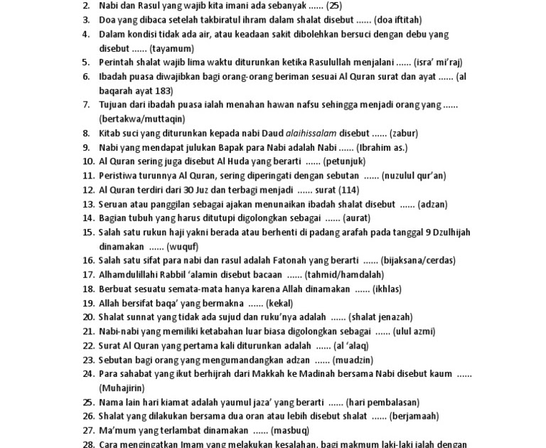 Kumpulan Soal Dan Jawaban Cerdas Cermat Agama Islam Tingkat Sd