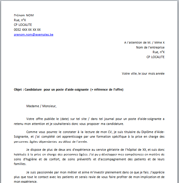 Lettre De Motivation Aide Soignante Hopital  David Peltz ejemplo de carta