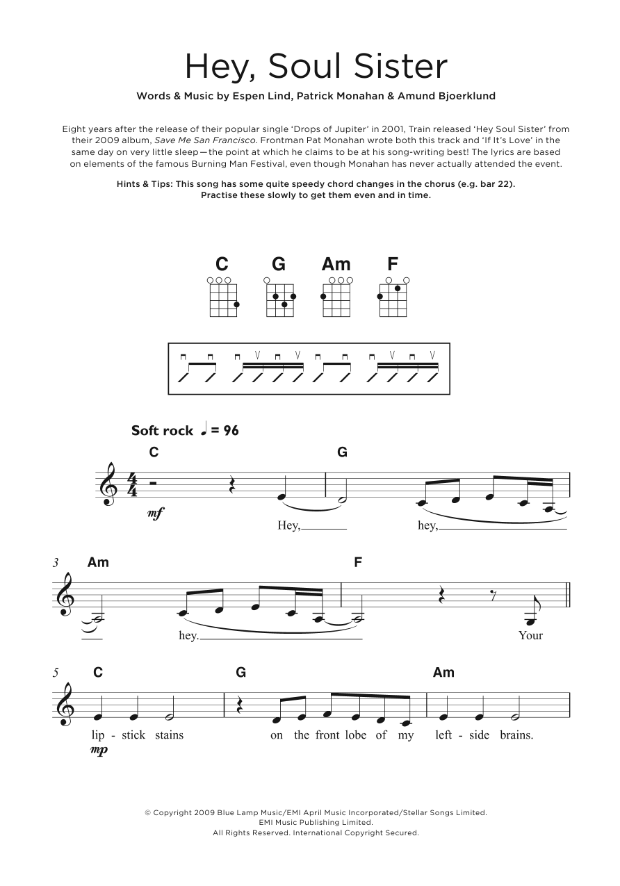 Hey Soul Sister Chords Ukulele Easy - Sheet and Chords Collection