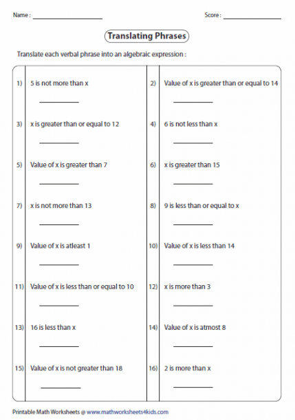 Mathworksheets4Kids Identifying Inequalities Answers / Solving And