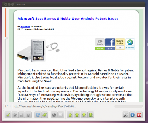 Read-Me in Ubuntu 11.04 Dedicated Google Reader app for Ubuntu, read-me
