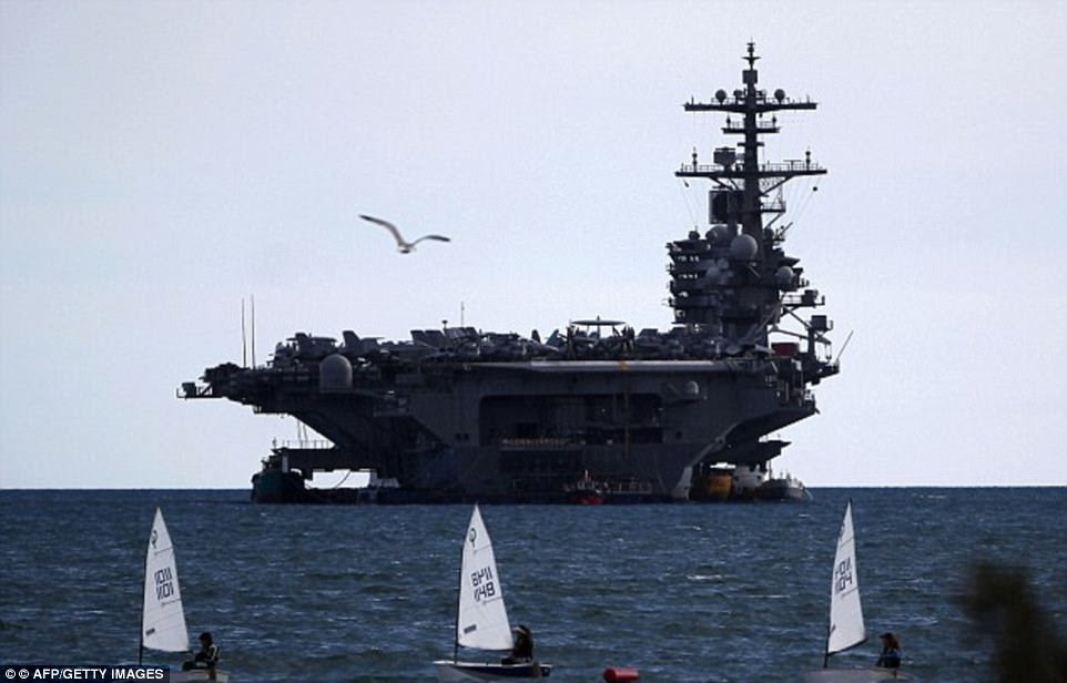 A U.S. aircraft carrier, the USS George H.W. Bush approached the Gulf through the Strait of Hormuzm  a strategic waterway separating Iran from U.S.-backed Arab states, for the first time since President Donald Trump took office two months ago