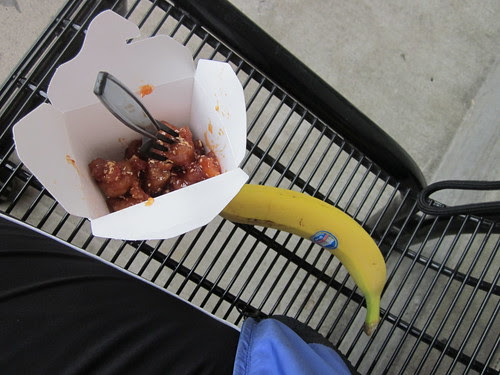 Sesame chicken and a banana