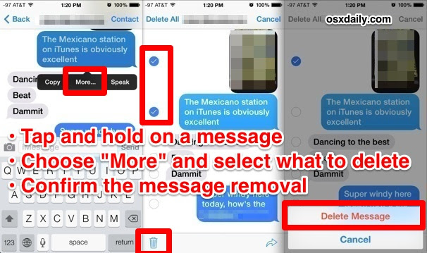 Delete parts of messages in iOS 7