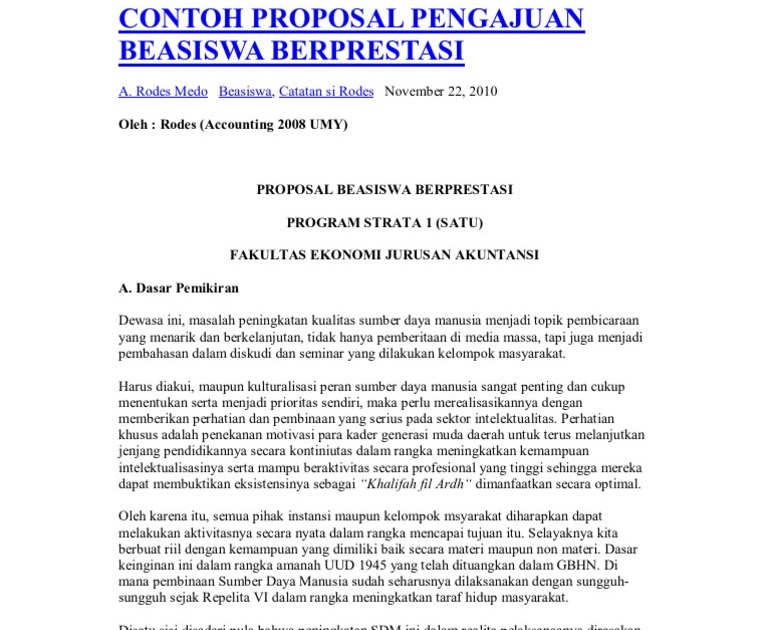 Contoh Proposal Rencana Studi Beasiswa Unggulan S1 Barisan Contoh