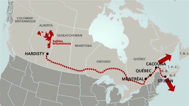 Le tracé prévu du pipeline de TransCanada