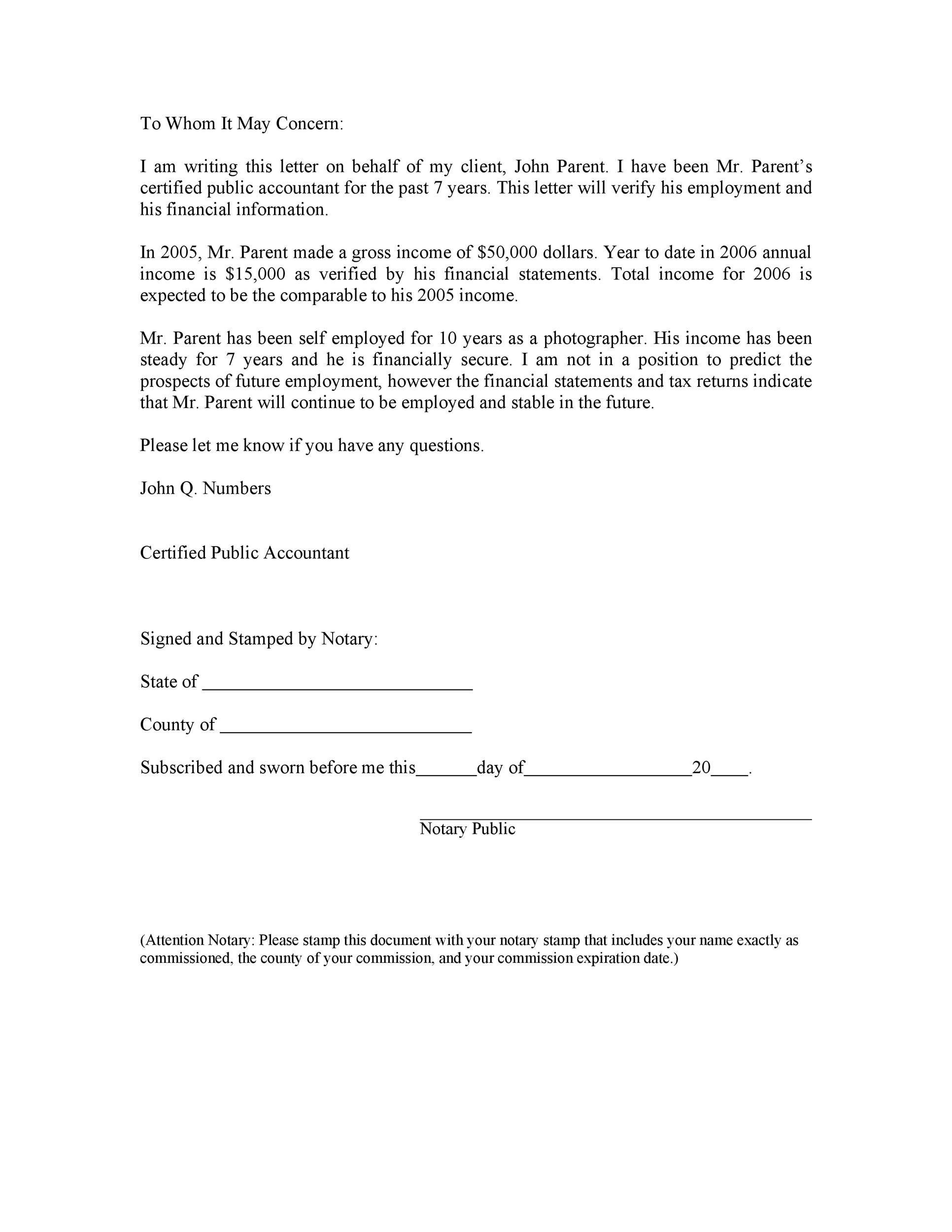 Proof Of Income Letter Template - Letter
