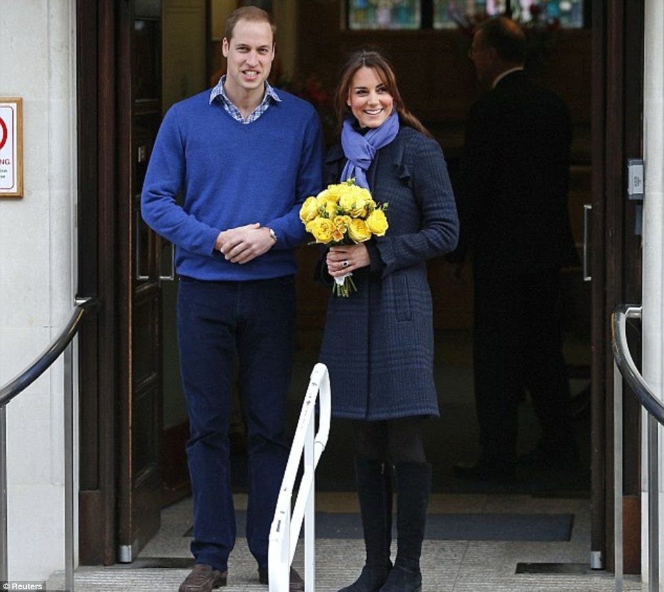 Early days: Prince William leaves the King Edward VII hospital with his wife, where she had spent four days being treated for acute morning sickness at the start of her pregnancy last year