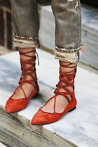 lace up pointed flats