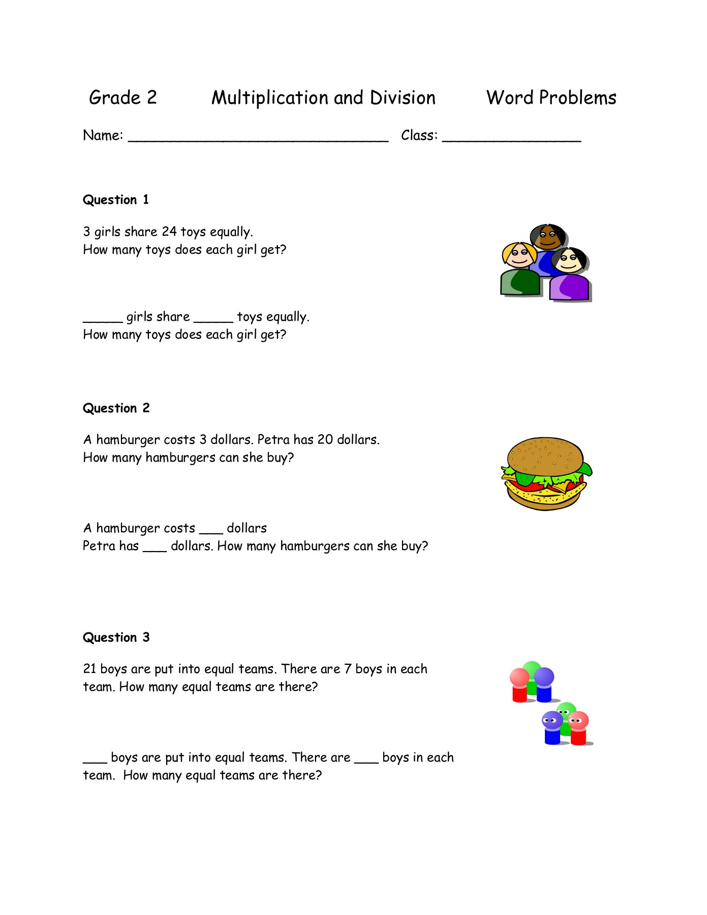 Single Step Multiplication And Division Word Problems Worksheet
