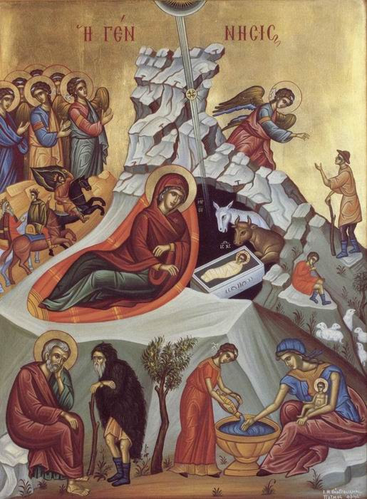 L'icône de la Nativité, faite à Patmos, Monastère orthodoxe de l'Evangelismos (Annonciation)