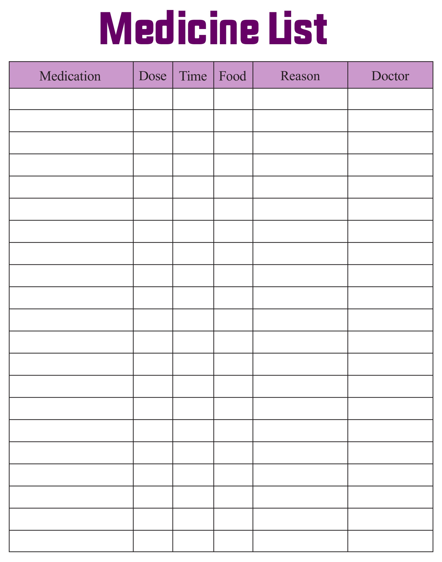 Printable Medication List For Wallet