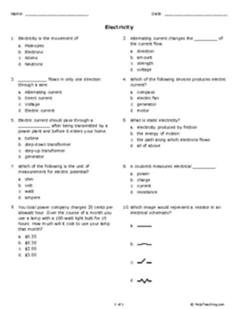 grade 9 electricity assignment