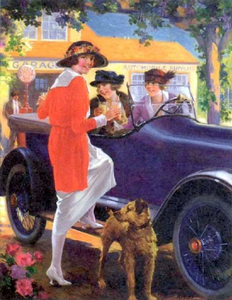 Women And Dog Pausing For Refreshing At Service Station