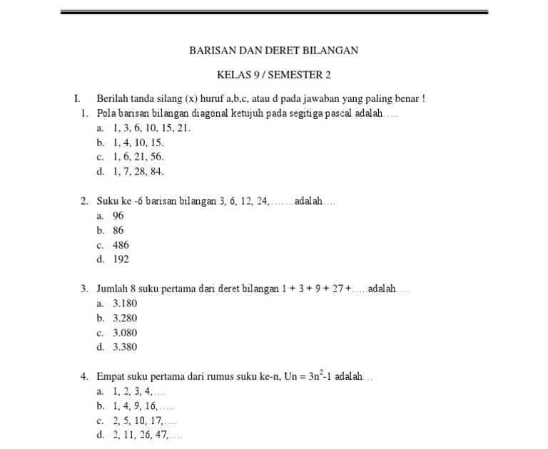 Soal pilihan ganda pola bilangan kelas 8 kurikulum 2013