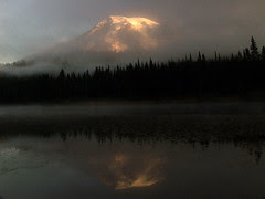 Mount Rainier in Fog at Reflection Lake, Sunrise