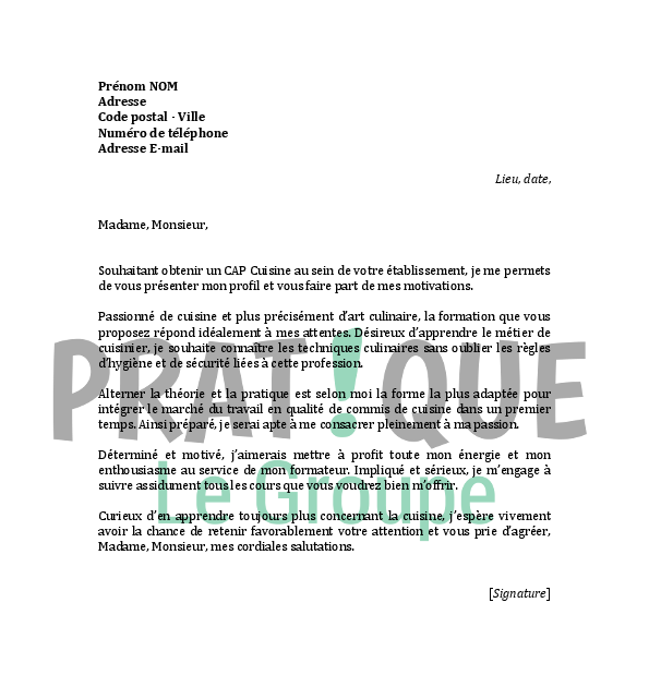 Lettre De Motivation Cuisine  Cuisine France