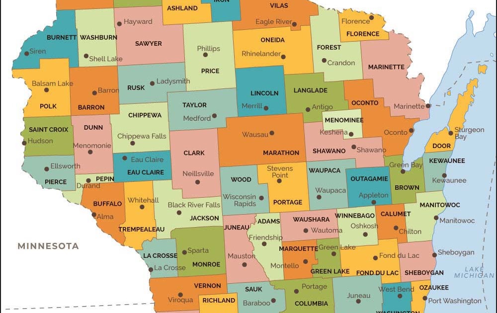 Wisconsin State Map With Counties And Cities Map Of World