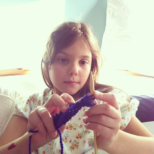 Twin B learning how to knit. #knitting #homeschooling #handmade
