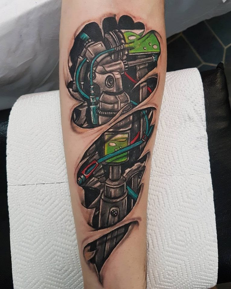 Cyborg Robot Arm Tattoo Sleeve