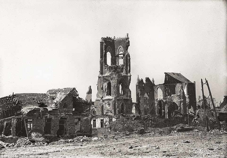 Standing on the front line in April 1918, the town of Villers-Bretonneux was battered to rubble by artillery fire