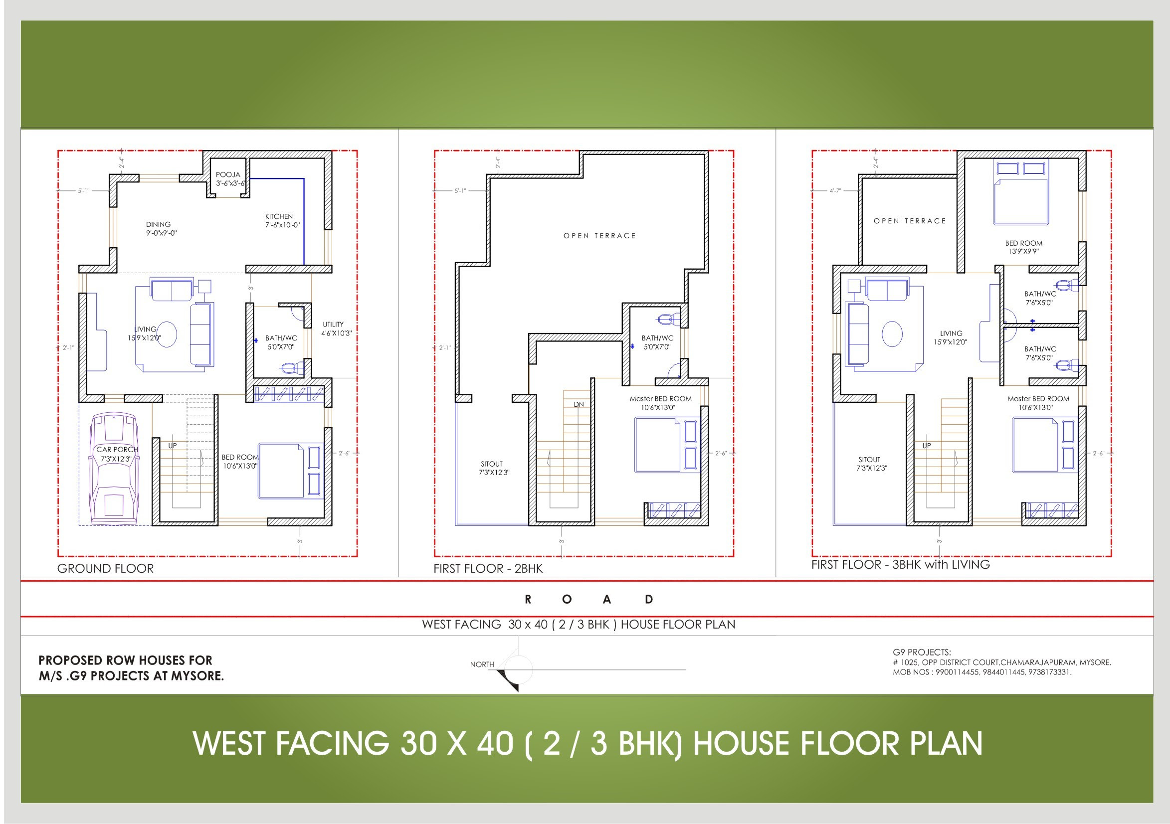 2 Bhk House Plans 30x40 West Facing Autocad Design
