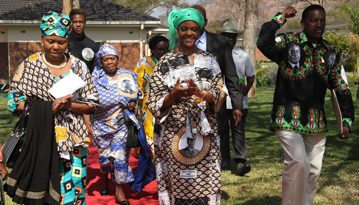 Oppah Muchinguri (left) seen here with Grace Mugabe (centre) and Zanu PF “Youth” Chairman Absolom Sikhosana 