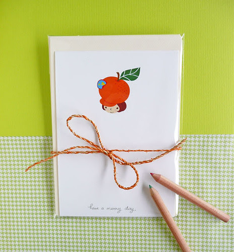 orange girl note card on MerryDay Etsy