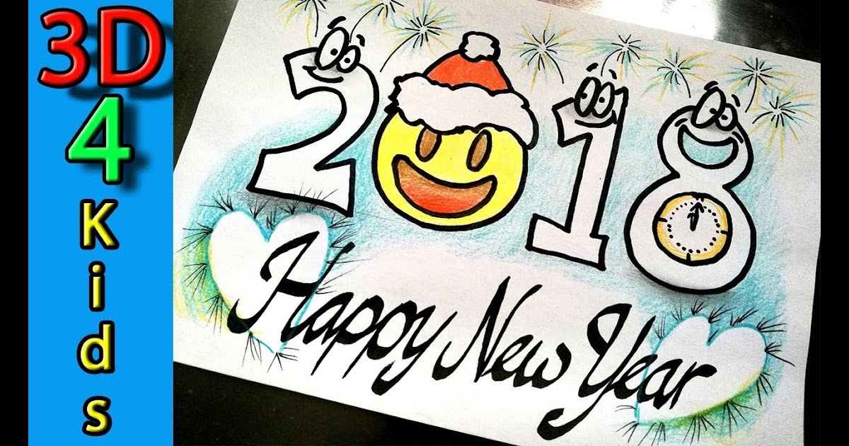 New Year Drawing : How to Draw Happy New Year 2018 - Really Easy