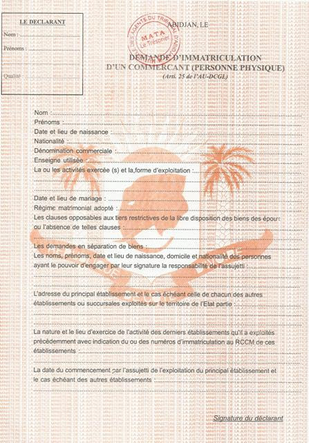 Application Form: Formulaire De Demande Immatriculation