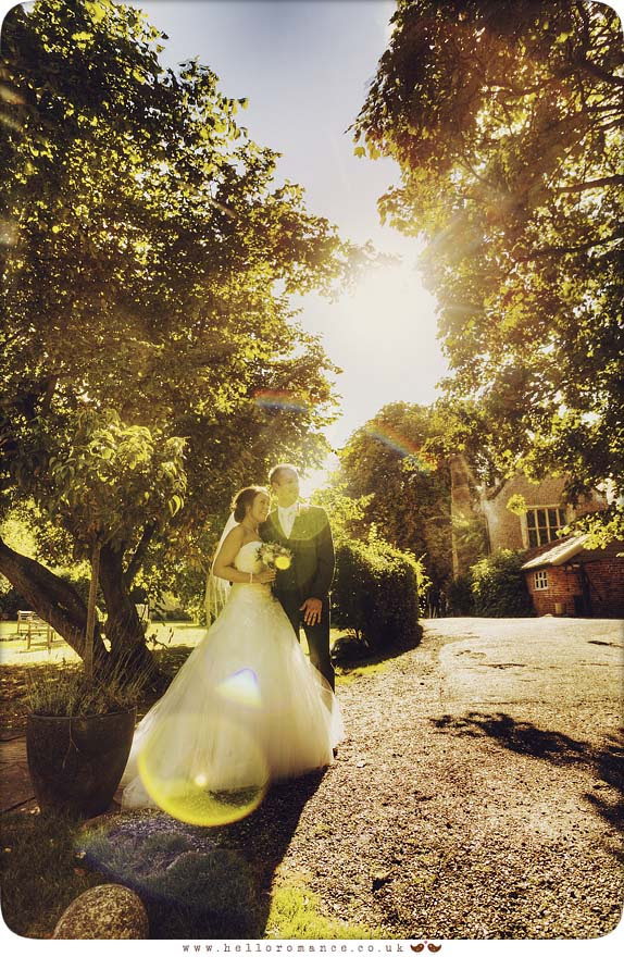 Bride and Groom Sun Flare Yaxley Hall - Hello Romance Wedding Photography Suffolk