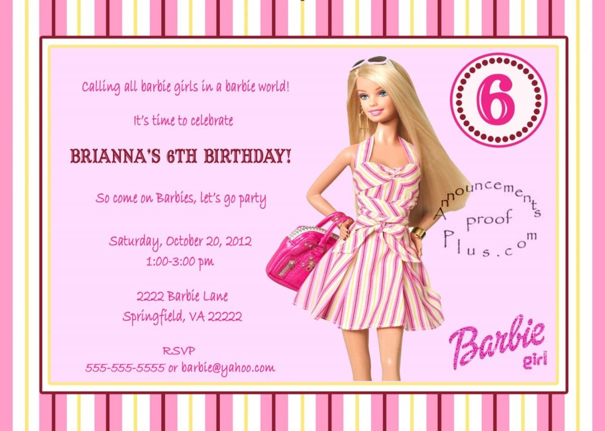40th Birthday Ideas Barbie Birthday Party Invitation Templates
