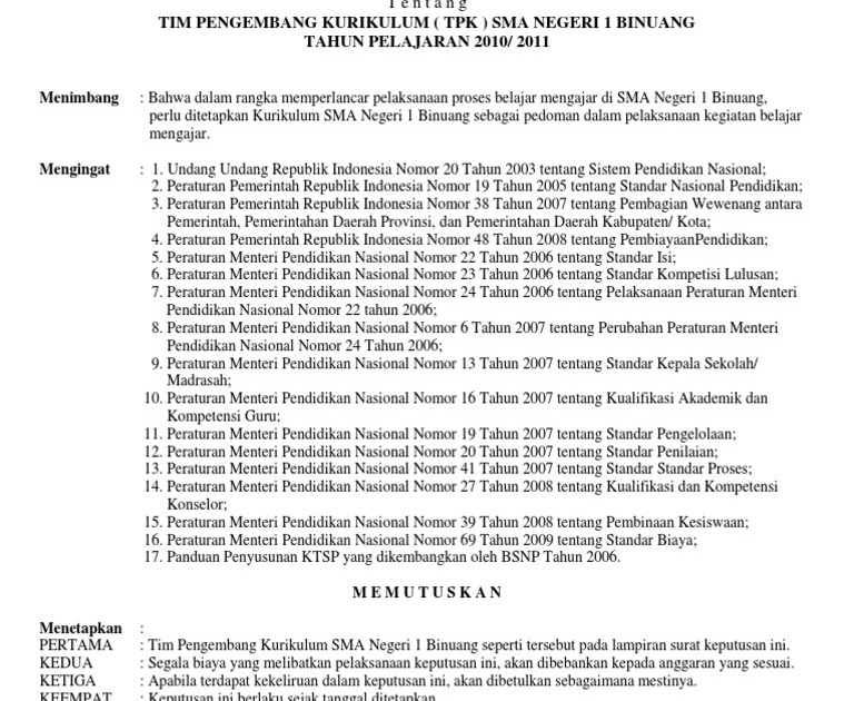 Sk Tim Pengembang Kurikulum Sma 2020 Doc