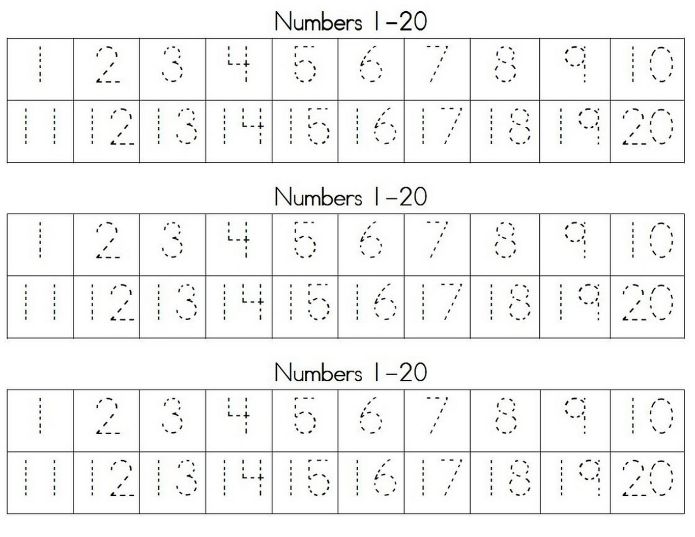 Writing Number Worksheets 1 20