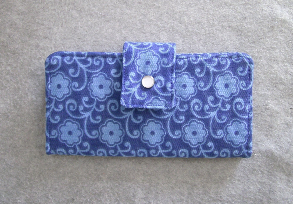 Fabric Wallet - Blue Floral Canvas - BonniesSewCrazy