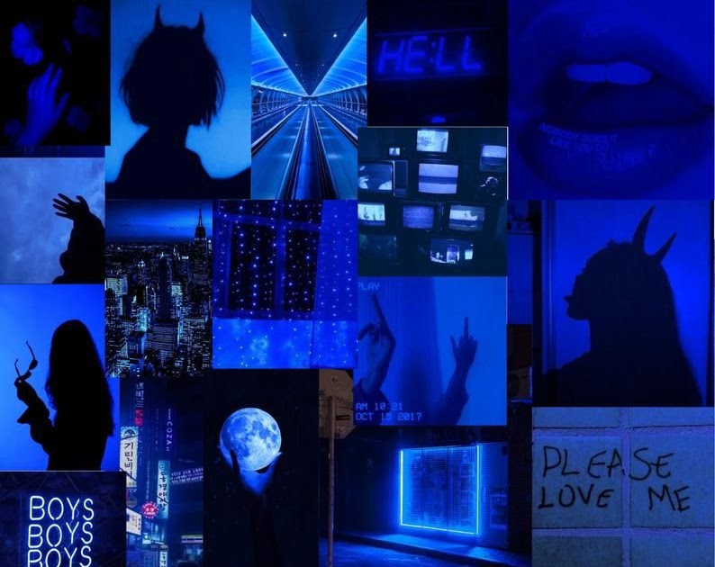 Collage Electric Collage Neon Blue Aesthetic Wallpaper ...