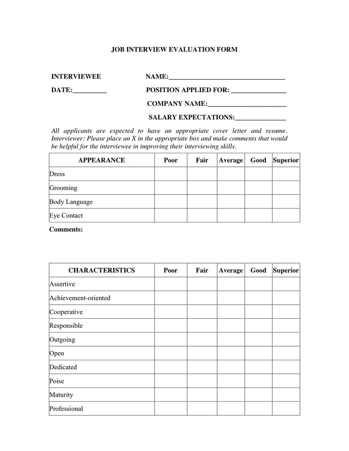 Interview Evaluation Sheet Sample Master Of Template Document 1852