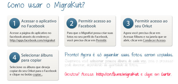 Passo a passo para transferir fotos e álbunsn do Orkut para o Facebook (Foto: Reprodução) Passo a passo para transferir fotos e álbunsn do Orkut para o Facebook (Foto: Reprodução)