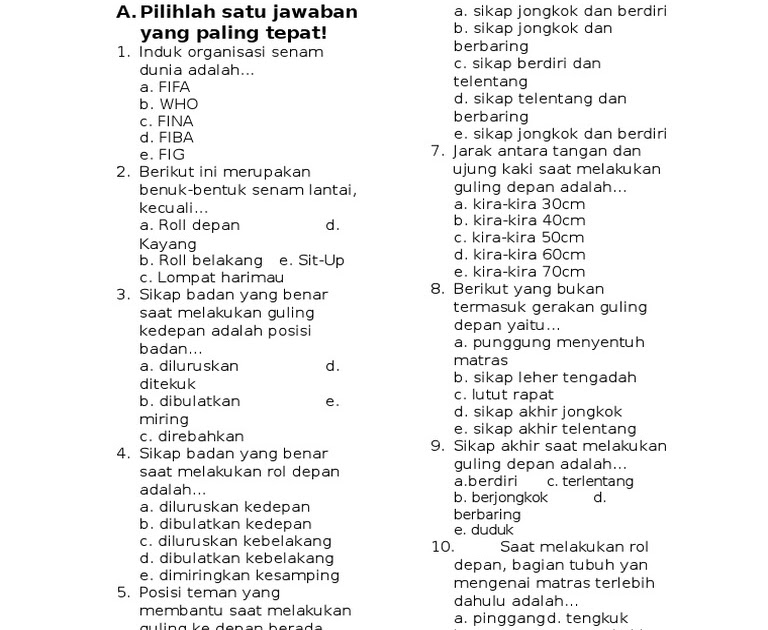 Contoh Soal Beserta Jawaban Tentang Senam Lantai Jawaban