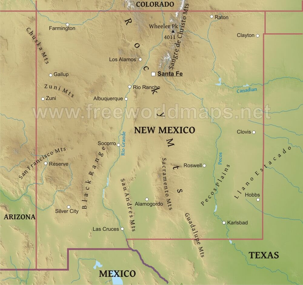 Mountain Ranges In New Mexico Map - Maps For You