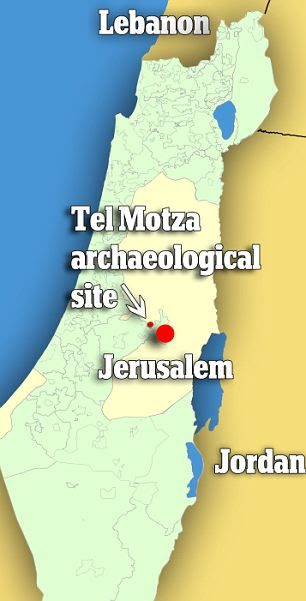 This map shows the location of the Tel Motza archaeological site, just outside of Jerusalem, in Israel