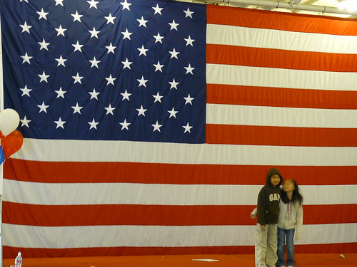 Kids play on the Hornet's hanger-deck stage Kids play on the Hornet's hanger-deck stage