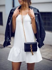 Beige Eyelet Front Flounce Dress