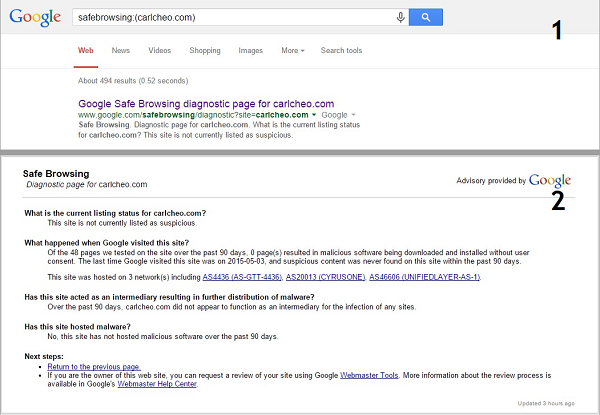 Before going to a suspicious site, Google "safebrowsing:(website)" to see a 90-day history of malware attempts on its visitors.