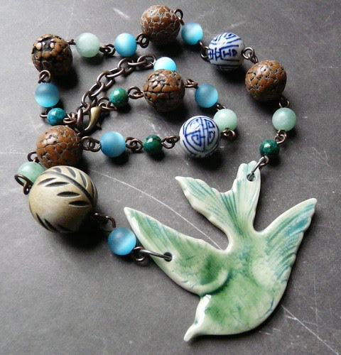 Porcelain bird necklace