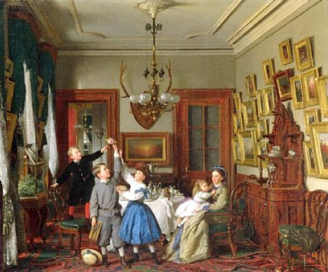 The Contest For The Bouquet - The Family Of Robert Gordon In Their New York Dining-Room