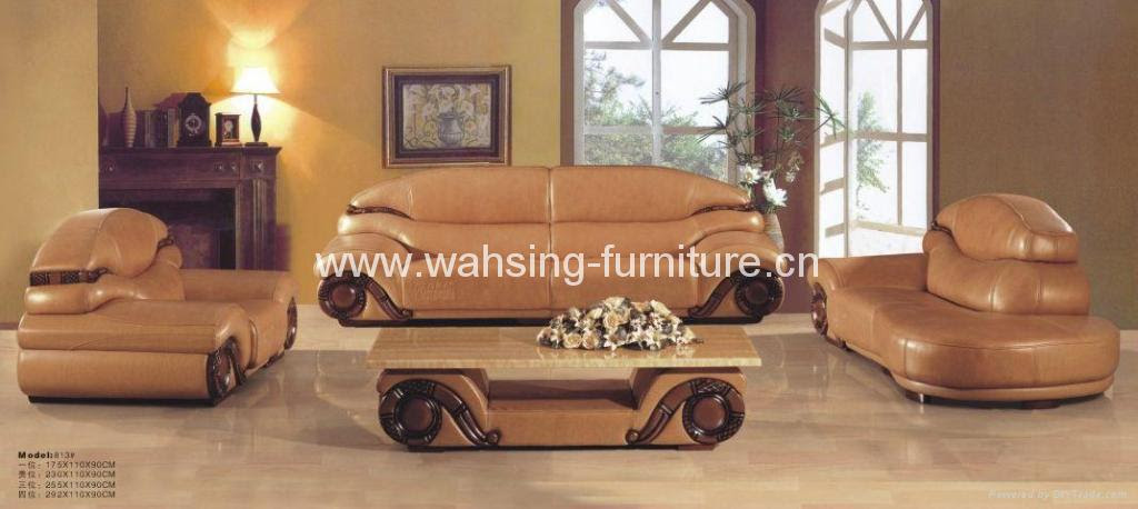 Antique royal solid wood furniture leather sofa set living room