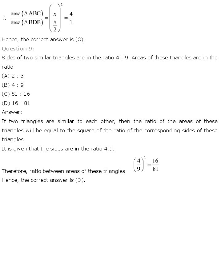 NCERT Solutions for Class 10th Maths Chapter 6 - Triangles