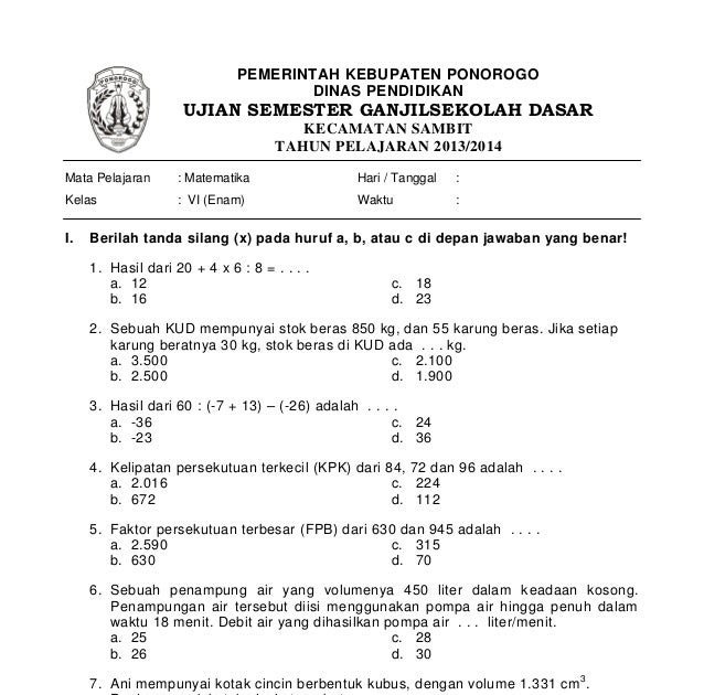 Contoh Soal Uts Kelas 1 Sd Semester 1 Kurikulum 2013